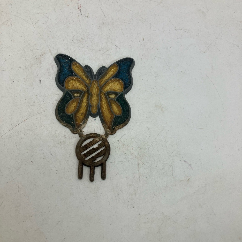 Keychain Yellow‎ Blue Butterfly Enamel Metallic Whimsical Chic Statement